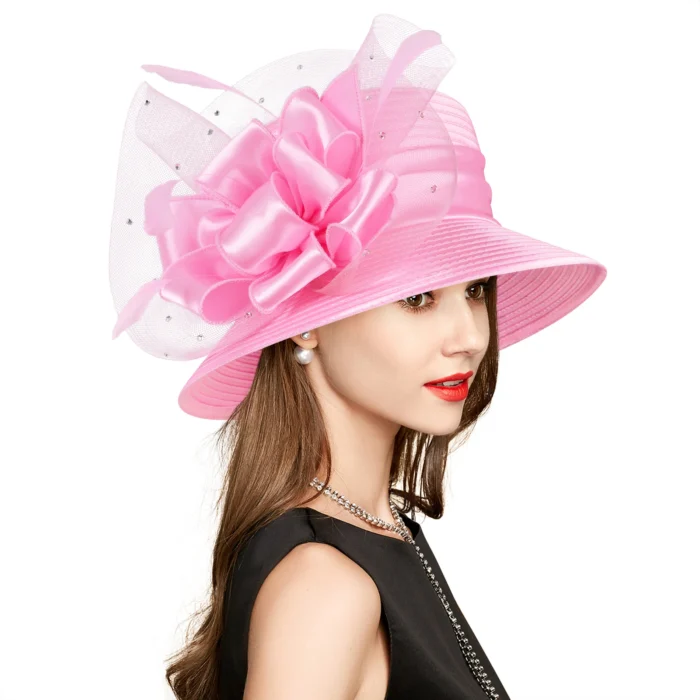 Elegant fashion fancy church hat with bowknot for women 2025 Wedding Hat PP Satin Braid Hat - Image 3