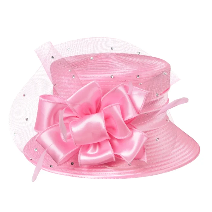 Elegant fashion fancy church hat with bowknot for women 2025 Wedding Hat PP Satin Braid Hat - Image 9